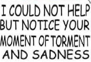 i could not help but notice your moment of torment and sadness